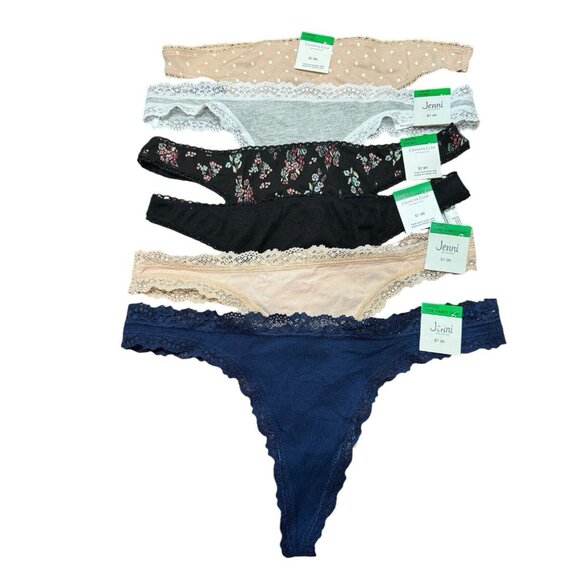Lot Of 6 Thong Panties Jenni Charter Club Underwear Large Lace‎ Trim - Picture 1 of 1